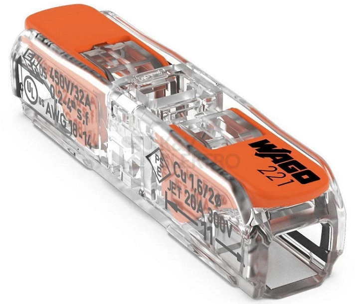 221-2411 Spojovací svorka Inline s páčkou, transparentní, Wago