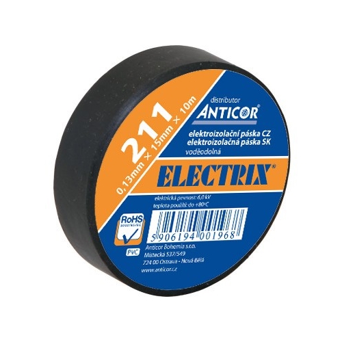 ANTICOR páska elektroizol.PVC 19X20 Kód:211P Electrix černá