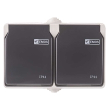 EMOS Zásuvka nástěnná dvojitá, šedo-černá, IP44