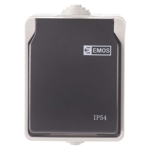 EMOS Zásuvka nástěnná, šedo-černá, IP54