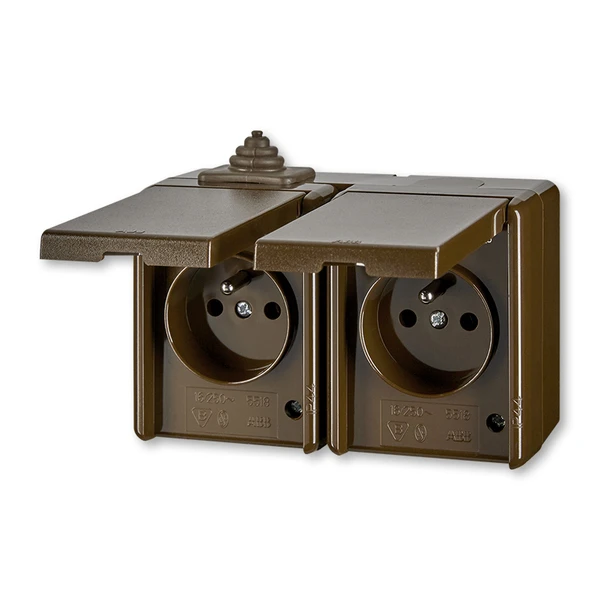 H Zásuvka dvojnásobná, IP 44, hnědá, ABB Praktik