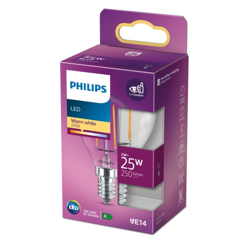 Philips  LED kapka filament E14 náhrada za 2W 2700K 2W filament