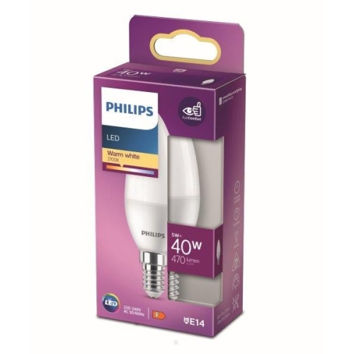 Philips  LED svíčka E14 náhrada za 40W 2700K 5W opál