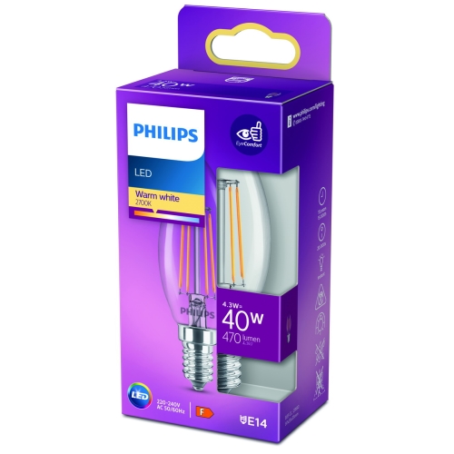 Philips  LED svíčka filament E14 náhrada za 40W 2700K 4W filament