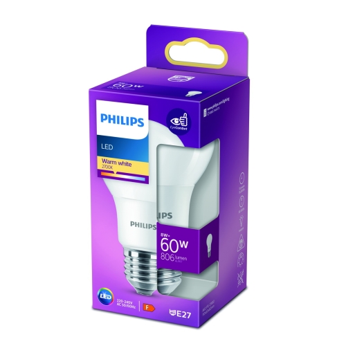 Philips  LED žárovka E27 náhrada za 60W 2700K 8W opál