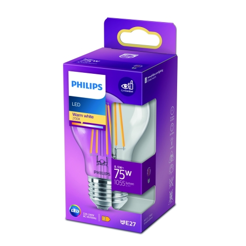 Philips  LED žárovka E27 náhrada za 75W 2700K 9W čirá