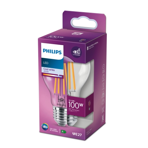 Philips  LED žárovka filament E27 náhrada za 100W 4000K 11W filament