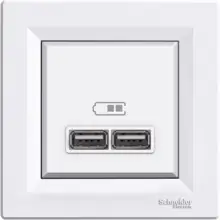 Zásuvka 2xUSB nabíjecí konektor 2,1A, bílá, Schneider