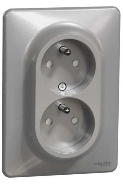Zásuvka dvojnásobná 230V 16A, aluminium, Schneider
